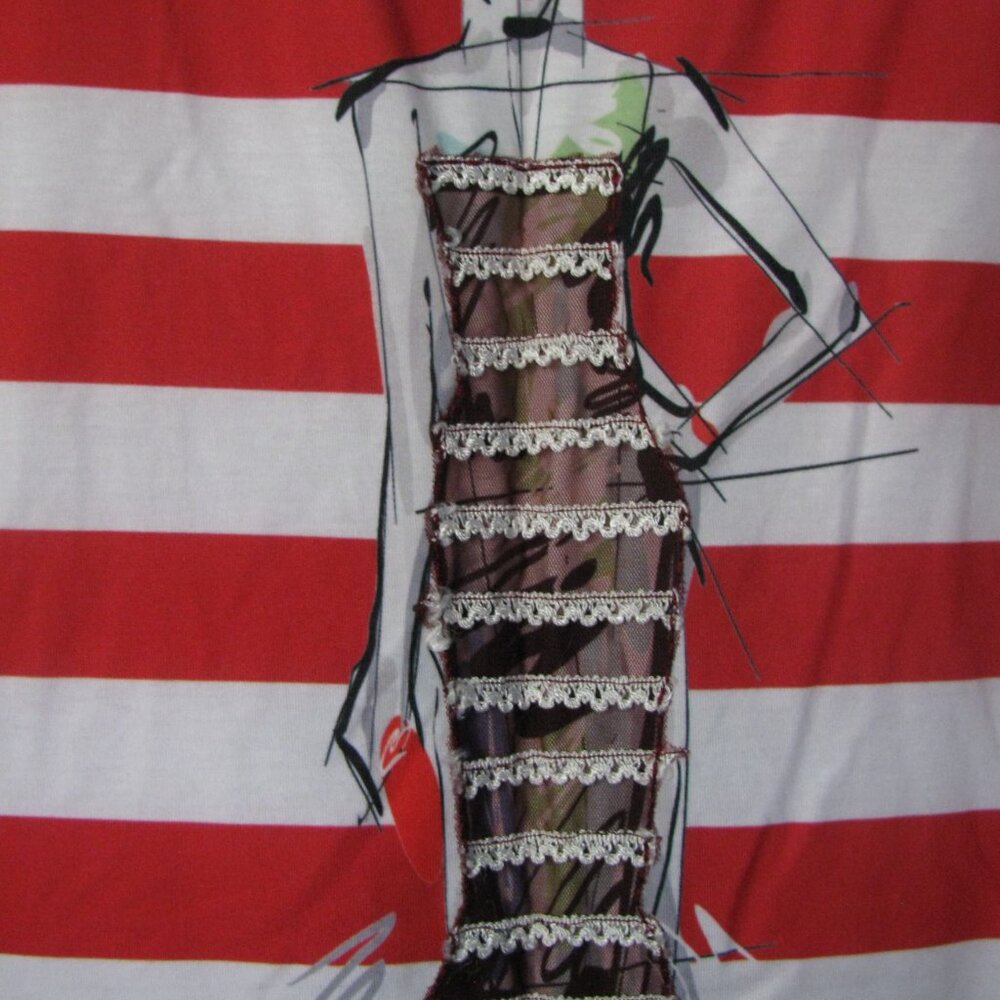 2/$15 Dare Modern Tee Tshirt NWOT New Large Red Stripe Fancy Lady - Picture 3 of 4